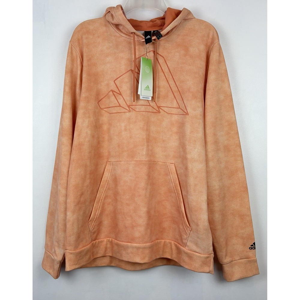 Adidas Hoodie Mens Large Primegreen Pullover Hooded Sweatshirt Orange 3 Bar Gift